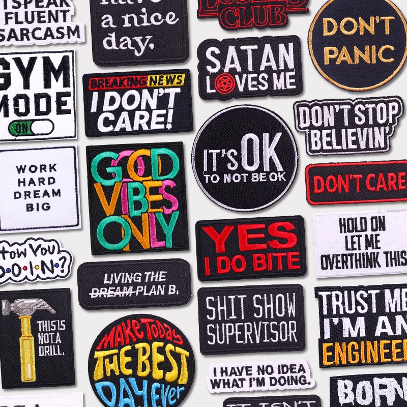 Parches termoadhesivos con letras de la serie negra, lemas de letras personalizadas, parches fusibles bordados para ropa