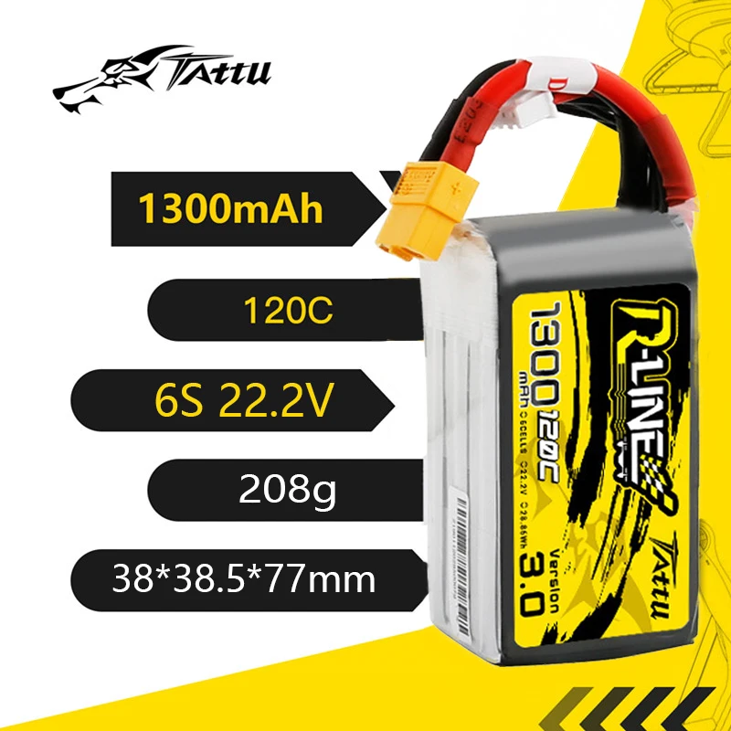 TATTU-batería LiPo R-LINE 3,0 6S, 22,2 V, 1300mAh, 120C, para helicóptero RC, Quadcopter, FPV, piezas de Dron de carreras con batería XT60 de 22,2 V - imagen 2