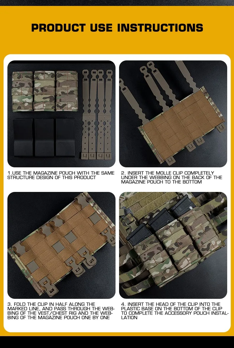 Sistema Táctico Molle para bolsa de revista, Clips Molle de correa, accesorio para AR15 5,56, bolsas Mag individuales/Dobles, 4 Uds. - imagen 3