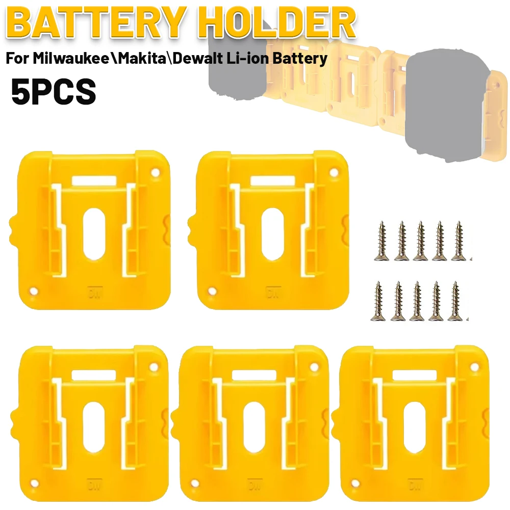 Soporte de máquina de 5 uds., estante de almacenamiento de batería para Dewalt/Makita/Milwaukee, batería de iones de litio de 14,4 V y 18V, soporte de herramienta de montaje en pared - imagen 3