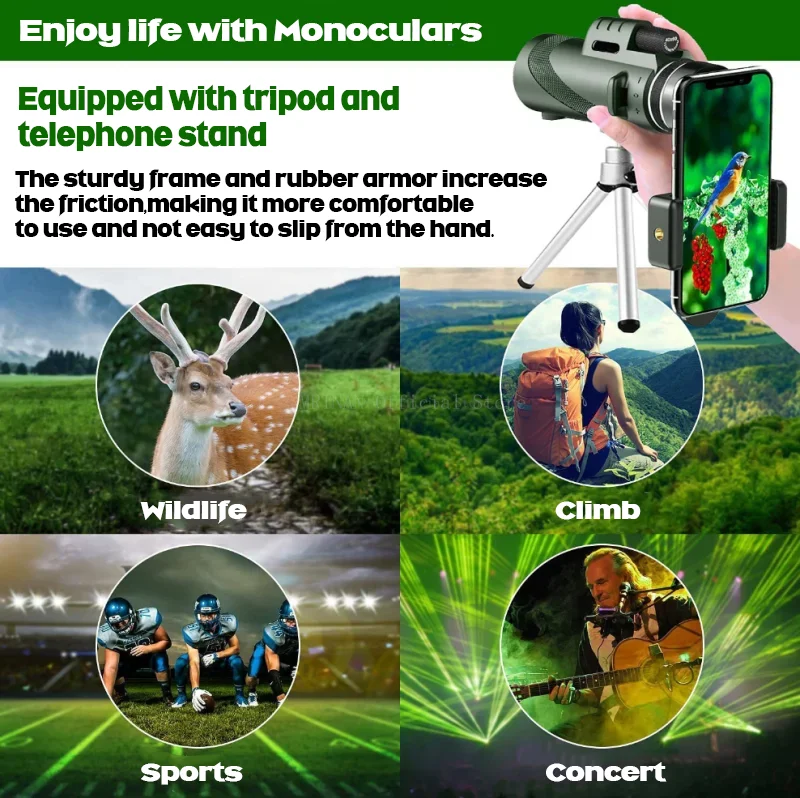 Telescopio Monocular Hd de largo alcance, Prisma Bak4 con/sin trípode, Clip para teléfono, para caza y Camping al aire libre, 80x100, 8000M - imagen 3