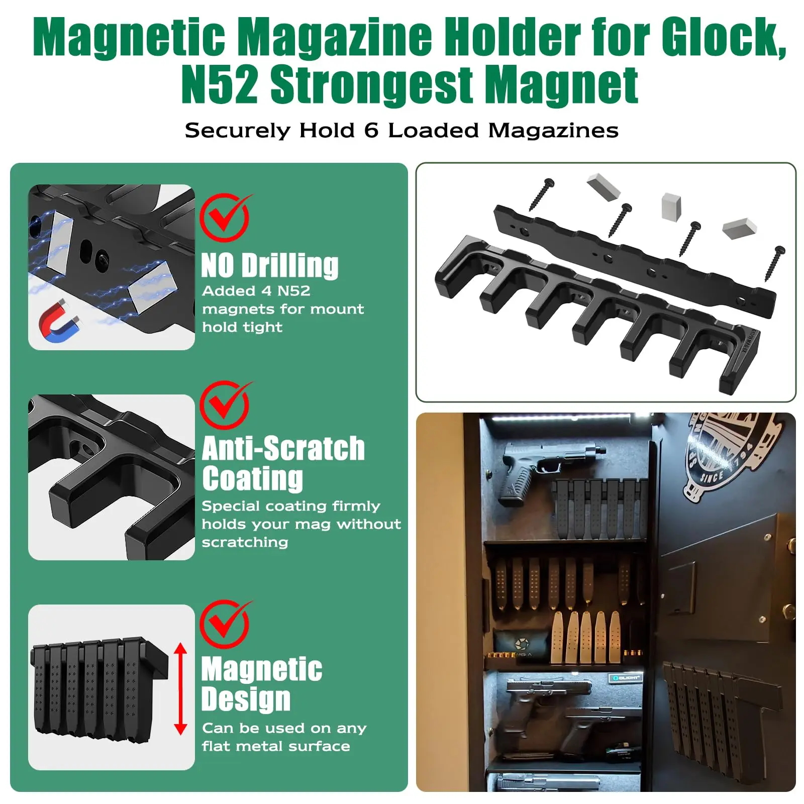 Portarrollos magnético para Glock con imán más fuerte N52, pantalla de pared Mag, sistema de organización de almacenamiento, pared segura para pistola - imagen 4