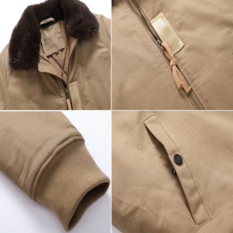 Chaquetas Bomber militares con múltiples bolsillos para hombre, Parkas gruesas y cálidas de carga, Cuello de piel, cortavientos de piloto, chaqueta táctica, Otoño e Invierno - imagen 5