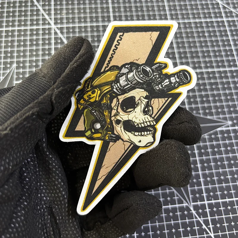 Parche táctico de calavera relámpago, insignia de moral de muerte, estampado de logotipo relámpago, gancho y bucle, pegatina para mochila militar - imagen 5
