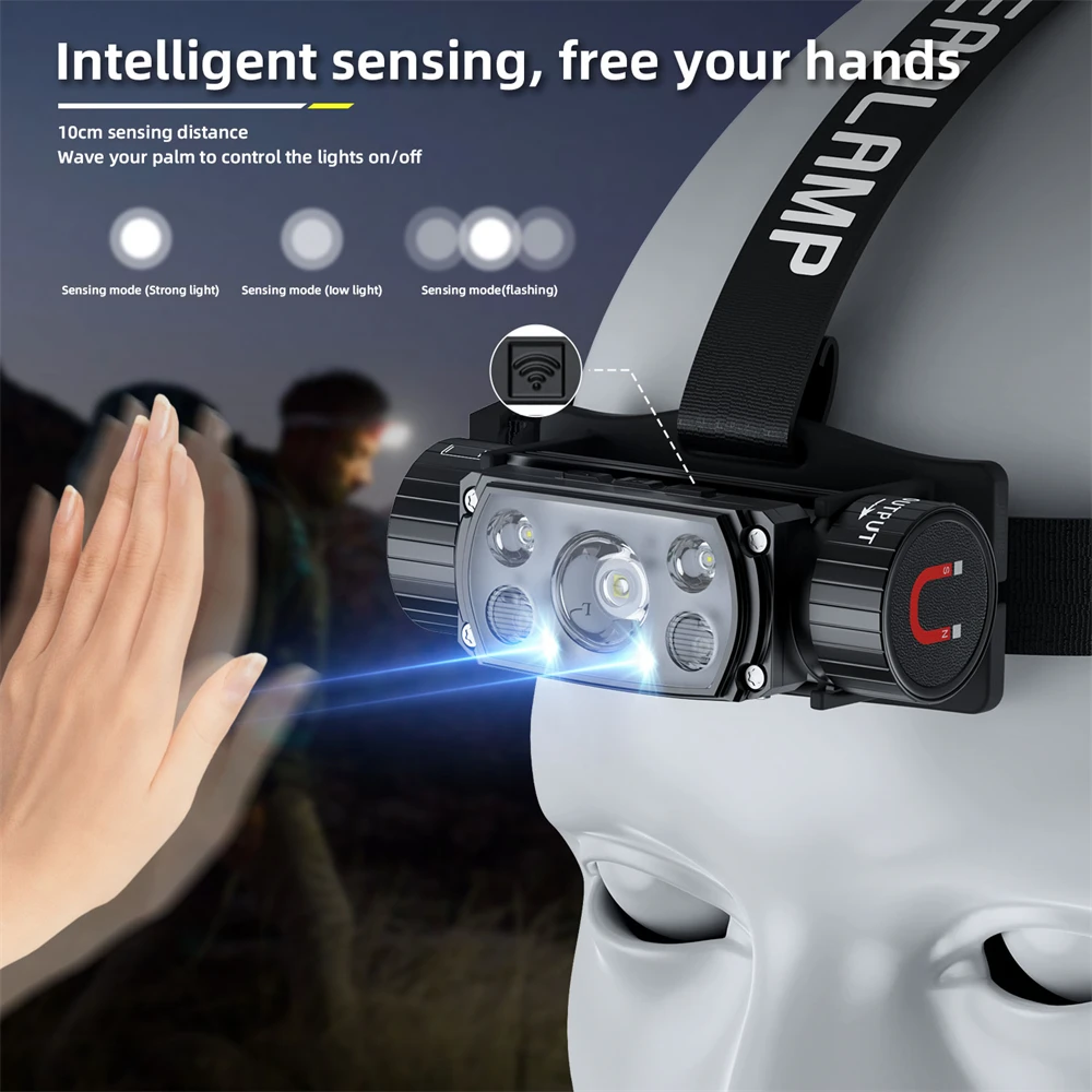 Faros de luz fuerte de inducción inteligente XHP50 para exteriores, linterna de pesca USB, luces magnéticas multifuncionales, nuevo - imagen 2