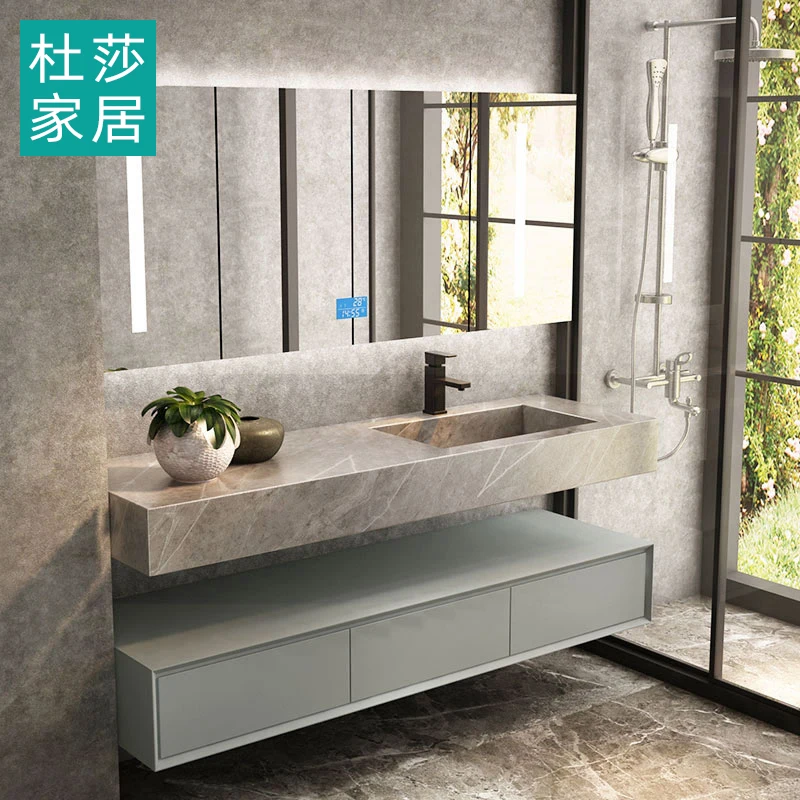 Mueble de baño moderno de lujo, combinación de placa de roca, lavabo para lavarse la cara, mueble de lavabo integrado, baño inteligente - imagen 3