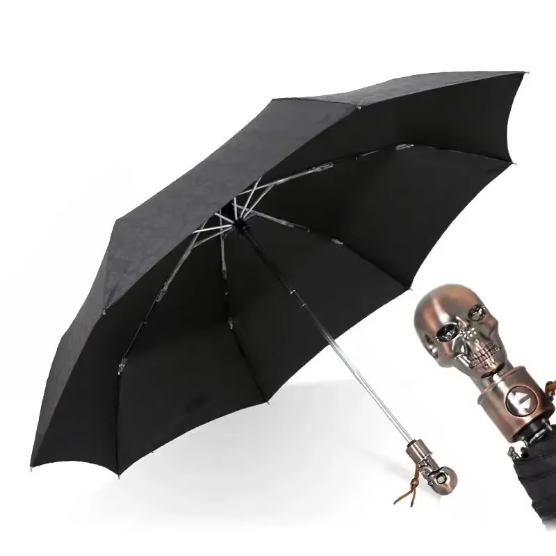Paraguas resistente al viento calavera estilo punk para lluvia