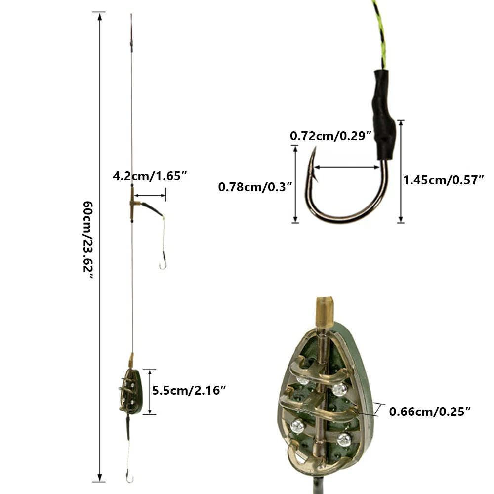 Aparejo de pesca de carpa, alimentador de doble gancho, anzuelo de sedal con jaula de cebo de plomo, aparejo inferior de carpa que se hunde, aparejos de pesca antienredos - imagen 2