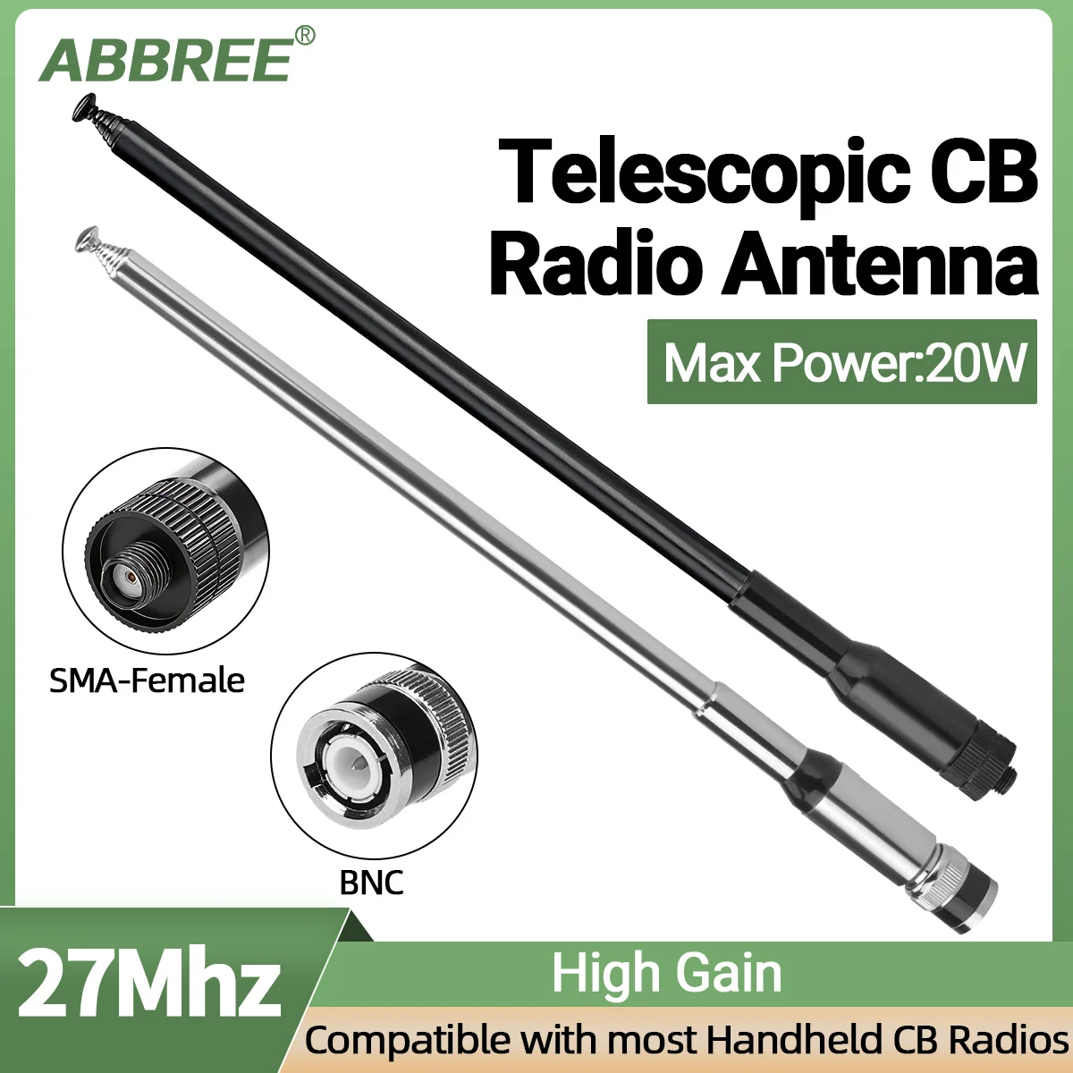 Antena telescópica ABBREE CB 27MHz SMA/BNC walkie talkie