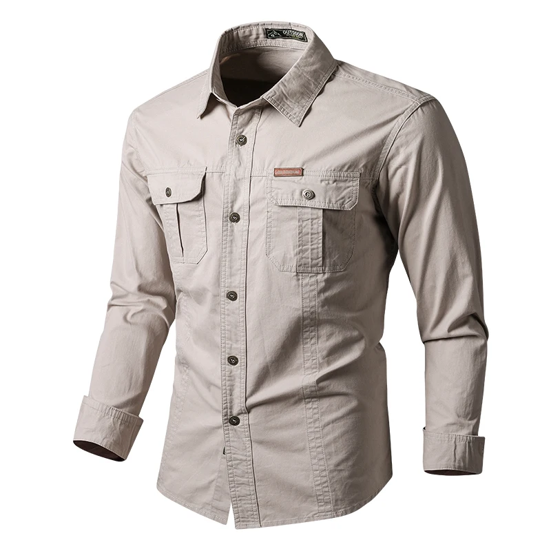 Camisas militares de carga para hombre, Tops ajustados informales de algodón, camisa táctica de manga larga para exteriores, camisas de trabajo de mezclilla del ejército, primavera y otoño - imagen 2