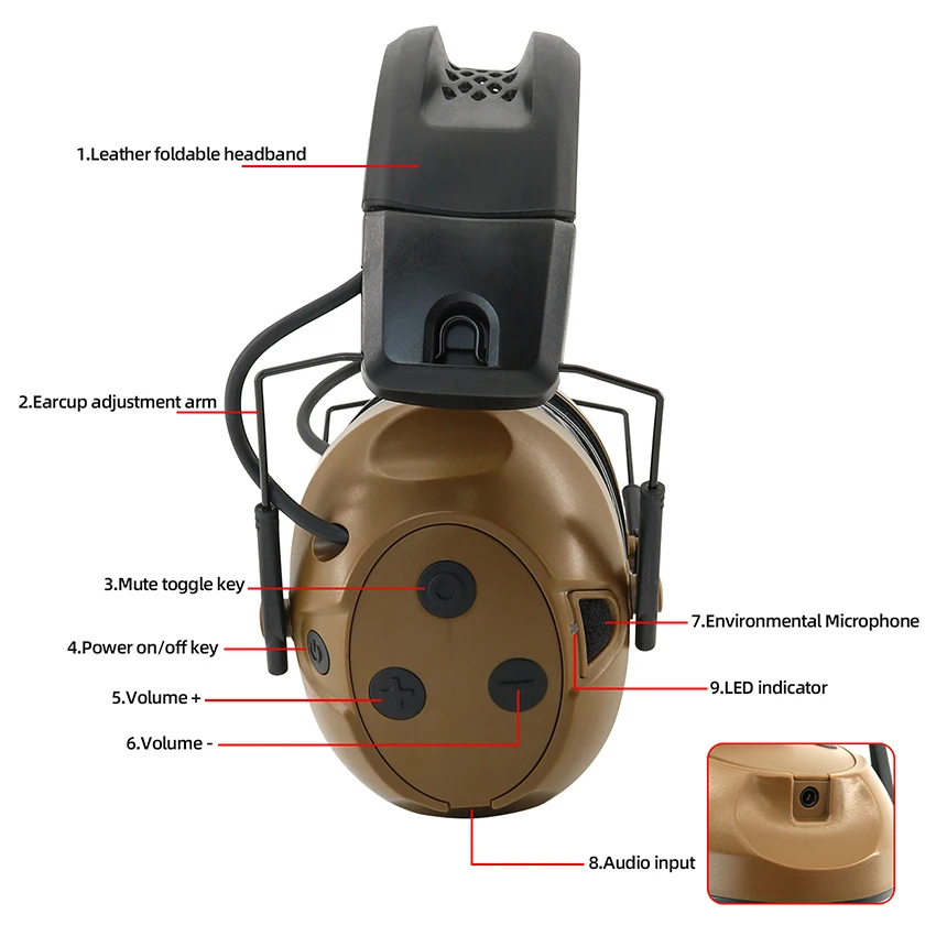 Orejeras tácticas con cancelación de ruido, protección auditiva para caza, tiro electrónico, orejeras de silicona, auriculares tácticos - imagen 3