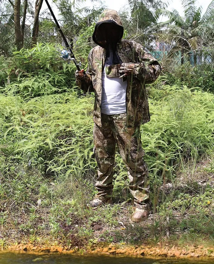 Primavera otoño Anti-mosquitos usable traje de camuflaje de la jungla hojas de arce camuflaje biónico caza traje de pesca CS chaqueta con capucha pantalones - imagen 4