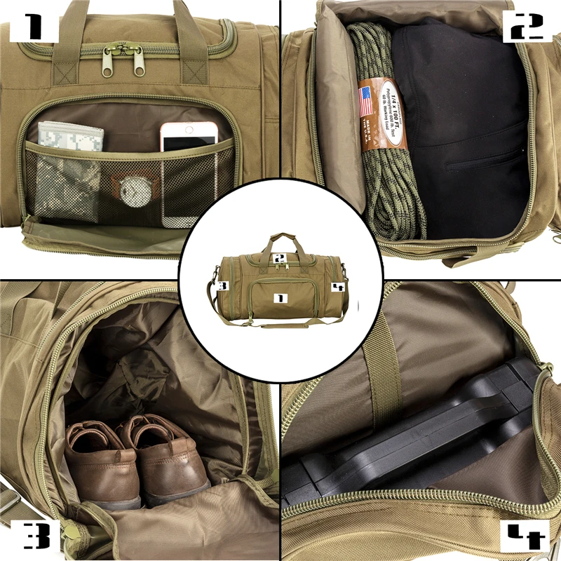 LQAMRY 40L bolsa de viaje táctica para hombre, bolso de exterior, bolsas de equipaje deportivo, gimnasio de fin de semana, senderismo, bolsa de senderismo con compartimento para zapatos - imagen 5