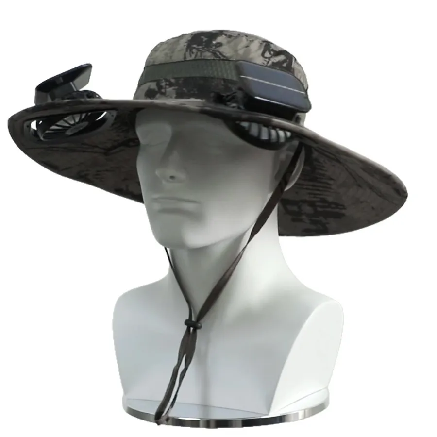 Gorra solar recargable USB con doble ventilador – Ala ancha exterior - imagen 5