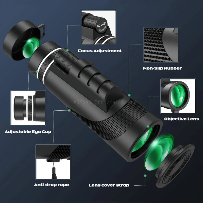 Prismáticos militares con Zoom HD 80x100, binoculares potentes de largo alcance, telescopio profesional portátil, Monocular de baja visión nocturna para caza - imagen 3