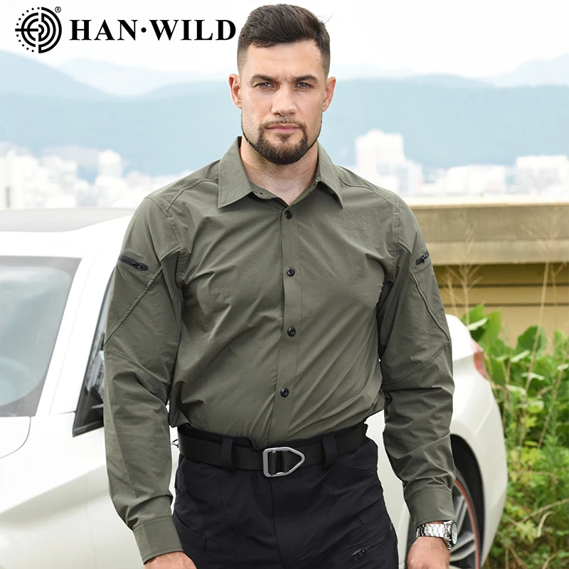 HAN WILD Camisa informal para hombre, camisas de verano de secado rápido, camisas ligeras y transpirables, camisas de manga larga para trabajo al aire libre, camisas de carga para acampar - imagen 5