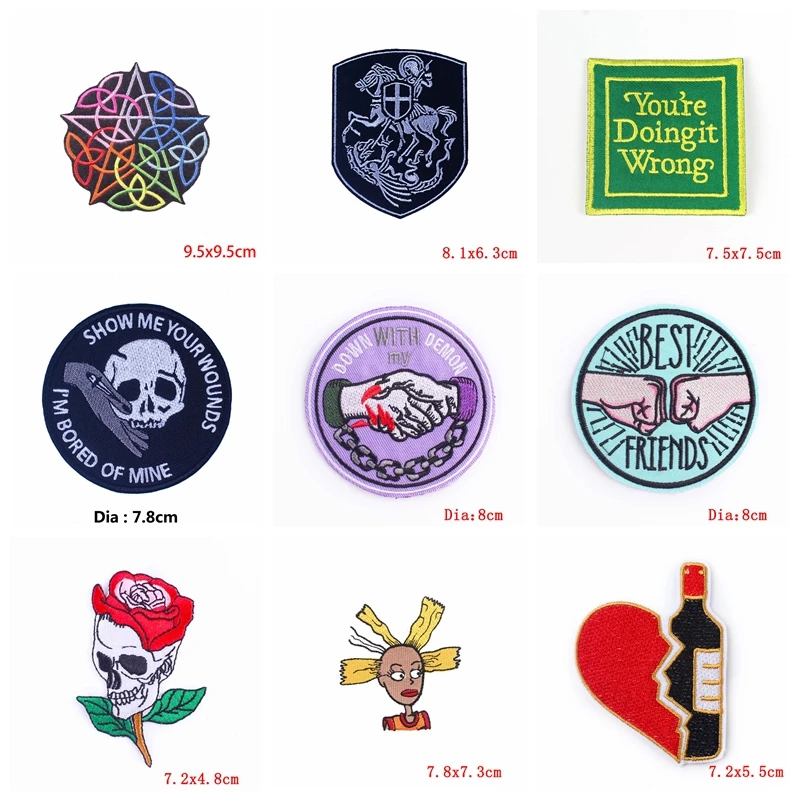 Parche de bordado de calavera Hippie, parches para planchar, DIY, coser apliques, parches en ropa, chaqueta, pegatina de planchado, 10 unids/lote por lote - imagen 2