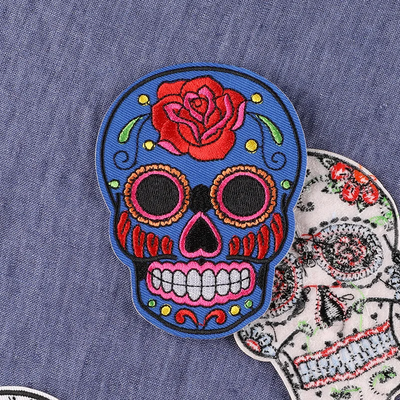 Parches bordados para Jeans, insignia de calavera rosa para planchar, Parche de personalidad mexicana DIY, bordado para Festival - imagen 4