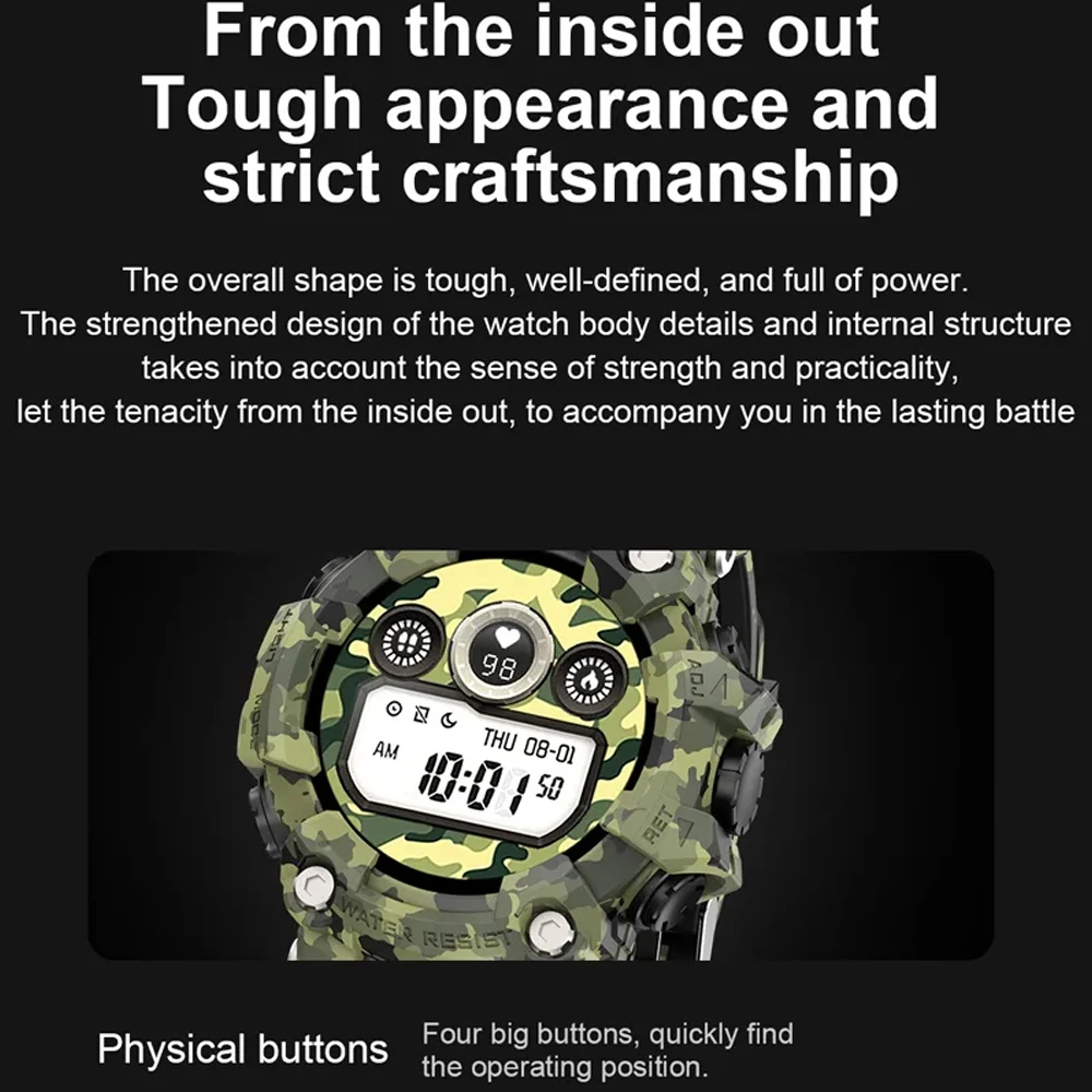 Reloj deportivo inteligente táctico para hombre con monitor de frecuencia cardíaca y presión arterial Reloj de seguimiento de actividad física de 1,3" resistente al agua IP68 de alta definición para exteriores - imagen 3