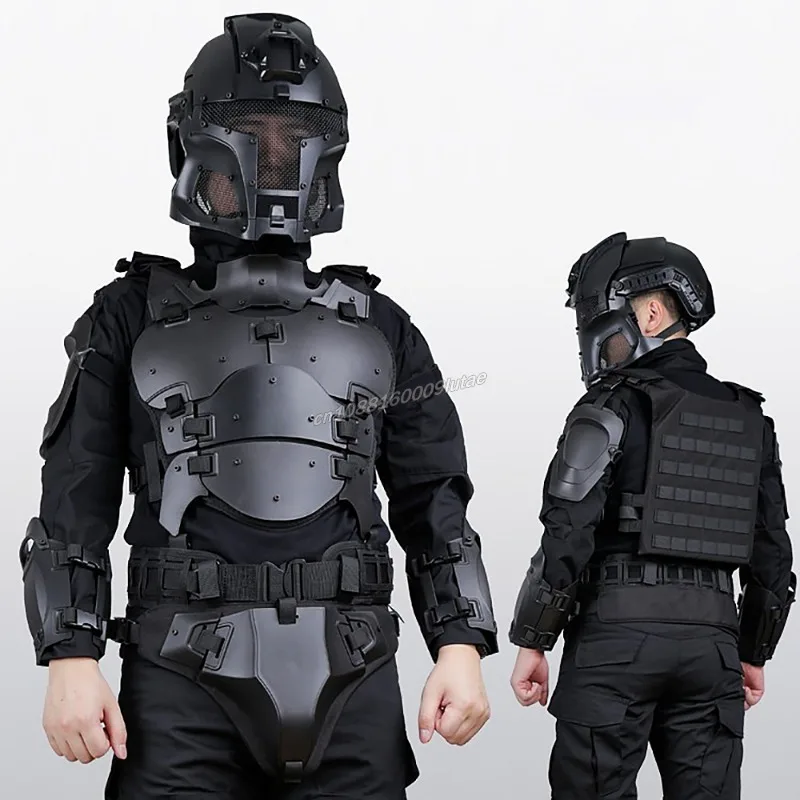Conjunto de protección de chaleco de armadura táctica, cinturón MOLLE ajustable, codera, protección de ingle y entrepierna, equipo de caza Airsoft, armadura corporal - imagen 3