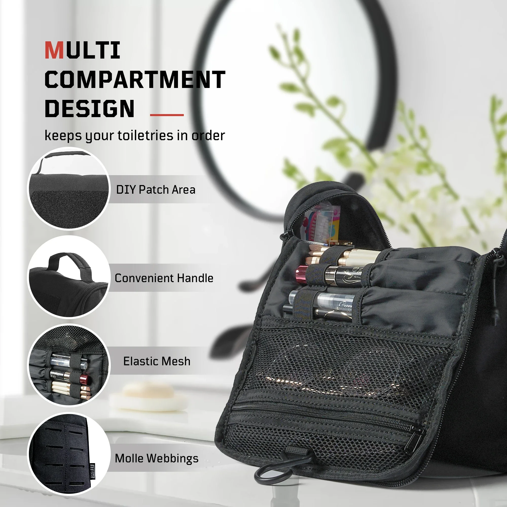 Neceser de gran capacidad 1TG, bolsa de viaje con gancho para colgar, bolsa de cosméticos de viaje impermeable para exteriores, bolsa de almacenamiento para el baño - imagen 3