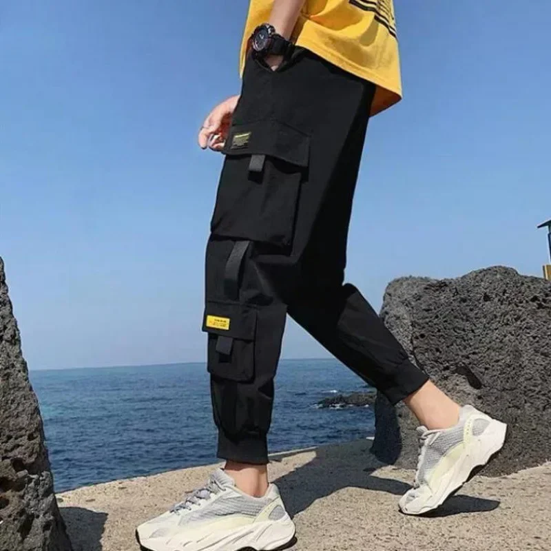 2025 New Arrive Harajuku Ribbons Harem Joggers Men Cargo Pants Fashion Drawstring Trousers Streetwear Hip Hop Multi-pocket Pants - imagen 4