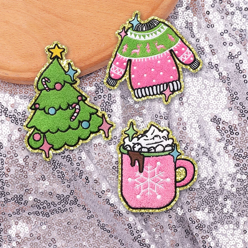 5 unids/set Feliz Navidad parches para planchar para ropa Santa Claus decoraciones navideñas árbol parche bordado carnaval regalo DIY - imagen 3