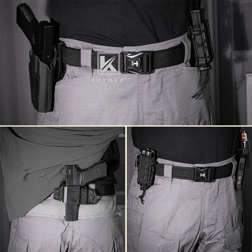 KRYDEX-Cinturón táctico de nailon de 2 capas para hombre, cinturón de tiro con hebilla en T de 1,5 pulgadas, equipo de caza Airsoft, cinturón negro - imagen 3