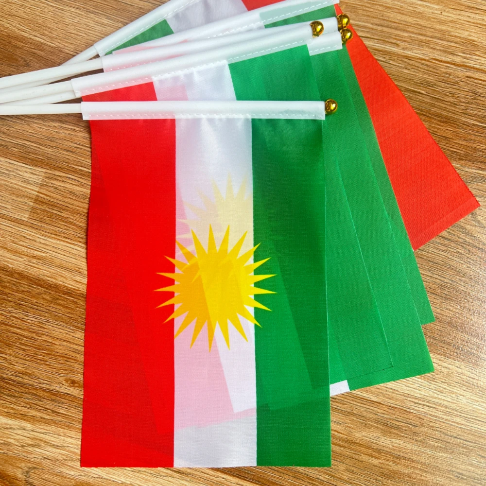Bandera de mano kurda de 14x21cm que agita el palo de plástico de banner nacional de Kurdistán - imagen 3