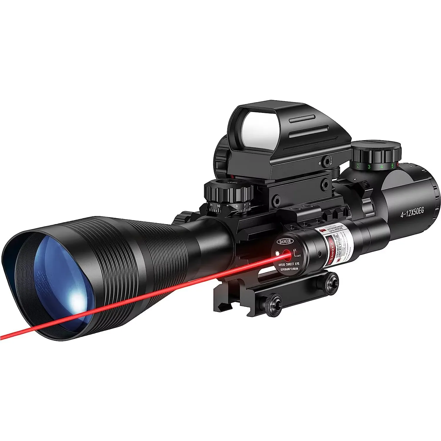 Telémetro iluminado con alcance 4-12x50, retícula, Rifle holográfico, mira de 4 retículas, láser Grenn rojo de 20mm para caza