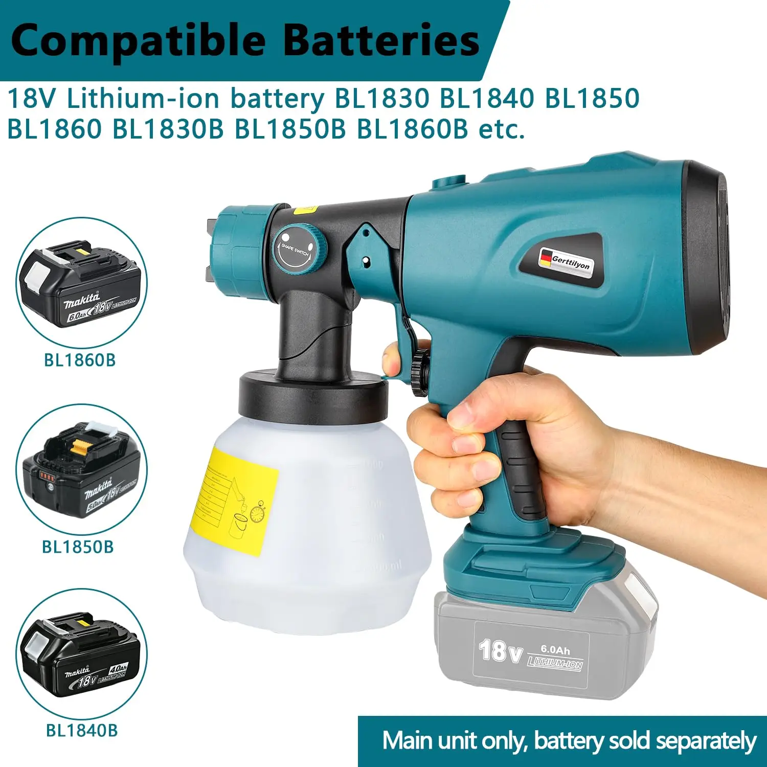 PISTOLA DE PULVERIZACIÓN eléctrica de 800ML, pulverizador de pintura inalámbrico, aerógrafo de revestimiento de muebles para batería Makita/Dewalt/Milwaukee/Bosch/Ryobi de 18V - imagen 4