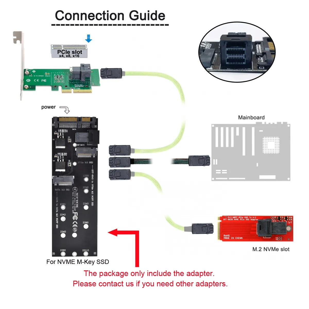 CY NVME adaptador PCIe SSD SATA a HD Mini SAS SFF-8643 a U2 Kit NGFF m-key - imagen 4