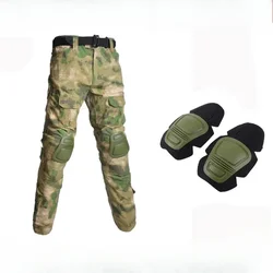 Pantalones de combate para hombre + rodilleras, pantalones tácticos, pantalones de camuflaje para senderismo, ropa de trabajo y caza, resistente al desgaste con múltiples bolsillos