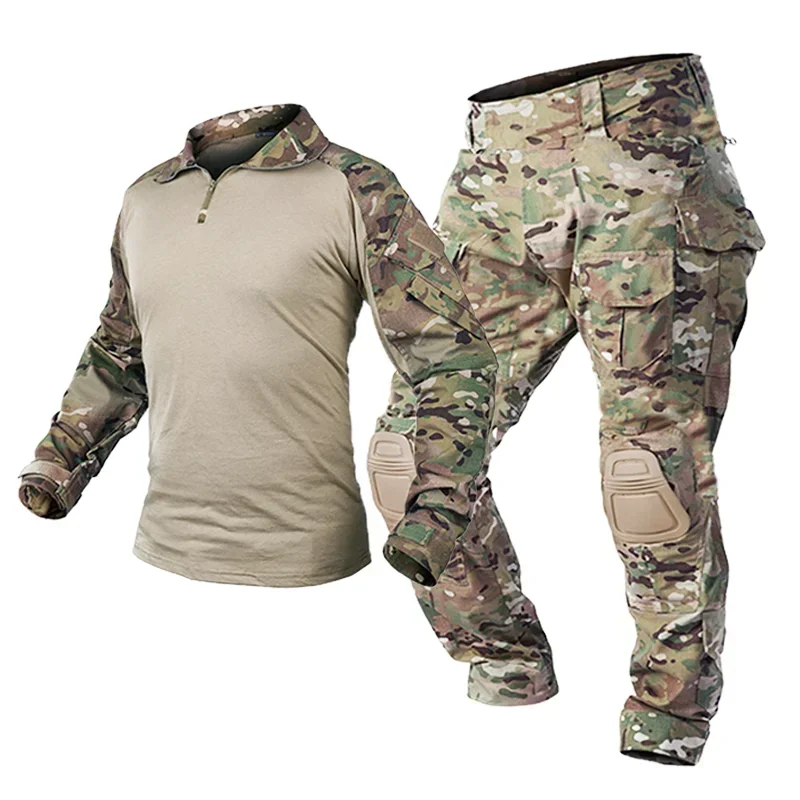 Ropa de exterior para hombre, uniforme, camisas tácticas, pantalones de caza de camuflaje, coderas/rodilleras, Tops, pantalones Cargo, resistentes al desgaste