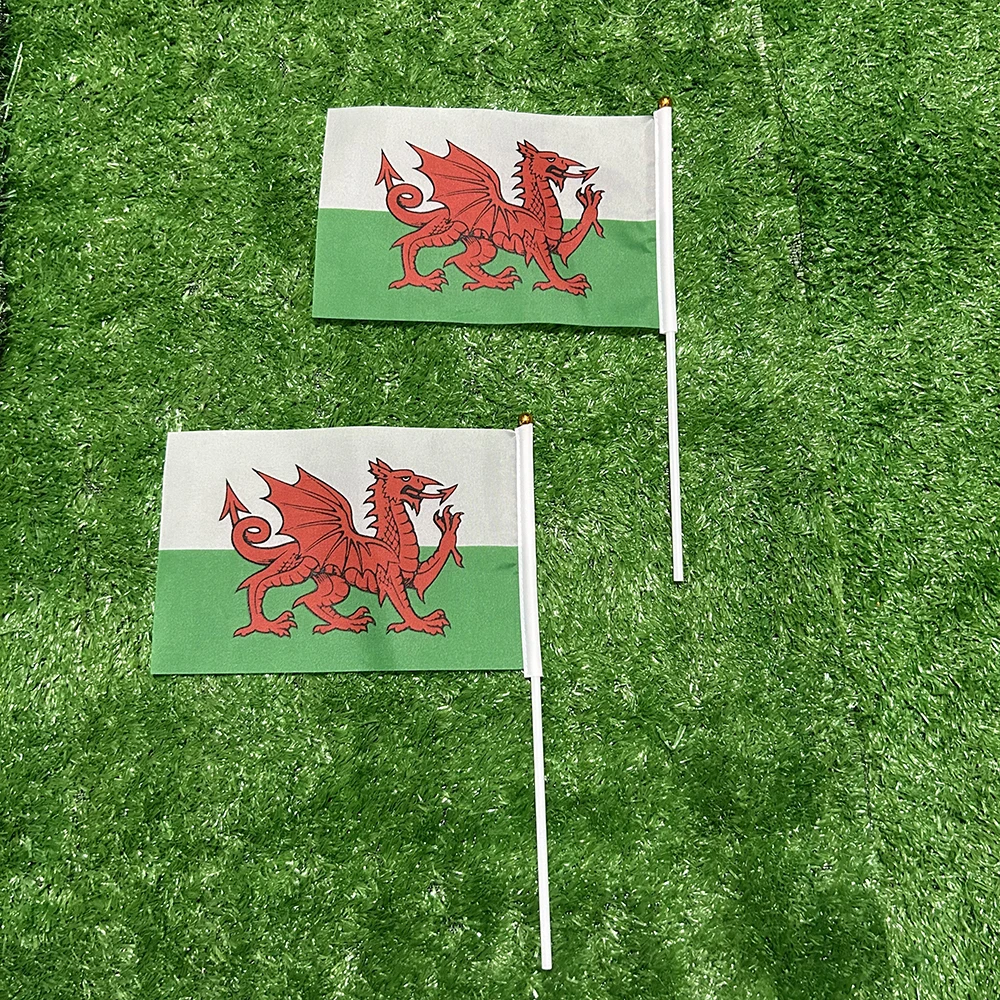Bandera de esquí Bandera de mano de Gales 10/20/50/100 Uds 21*14cm banderas ondeantes de mano de galés con poste de plástico para actividades deportivas decoración del hogar - imagen 3