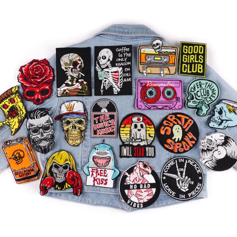 Parches termoadhesivos para planchar en la ropa, bordado de Calavera, Club de música, Rock, Punk, Animal - imagen 3