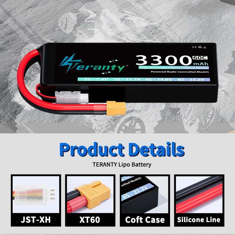 2 uds TERANTY 2S 7,4 V 7,6 V 3300mAh batería Lipo 60C 80C con enchufe T XT60 para camiones RC barco FPV Drone helicóptero piezas de avión - imagen 4