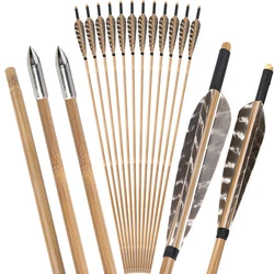 6/12 Uds flecha de bambú 85cm OD 8mm eje tiro con arco plumas reales 125 puntas de grano arco largo arco tradicional caza tiro objetivo flecha