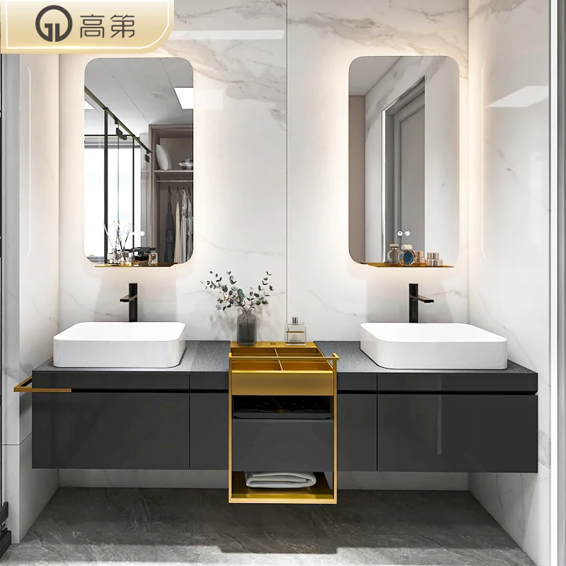 Combinación de armario de baño de tablero de roca, lujo ligero, baño moderno, lavabo para dos personas, lavabo - imagen 4
