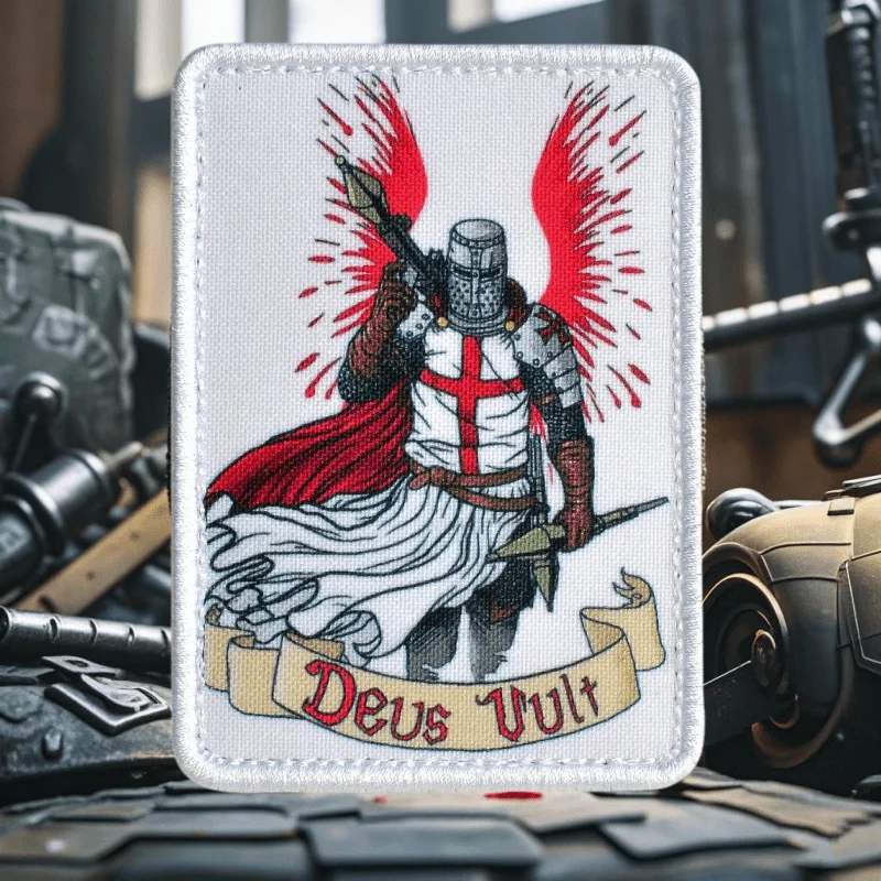 "Deus Vult, esto es lo que quiere Dios", parche táctico moral, emblema de gancho y bucle impreso, insignia militar, brazalete de combate, pegatinas para mochila