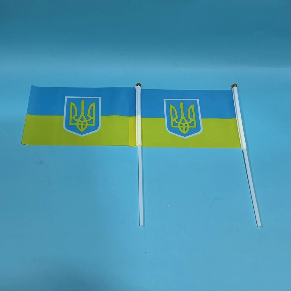 BANDERA DE CIELO Bandera de Ucrania emblema Bandera 14*21Cpoliéster Ucrania presidencial mano Mini bandera para actividades deportivas decoración del hogar - imagen 3