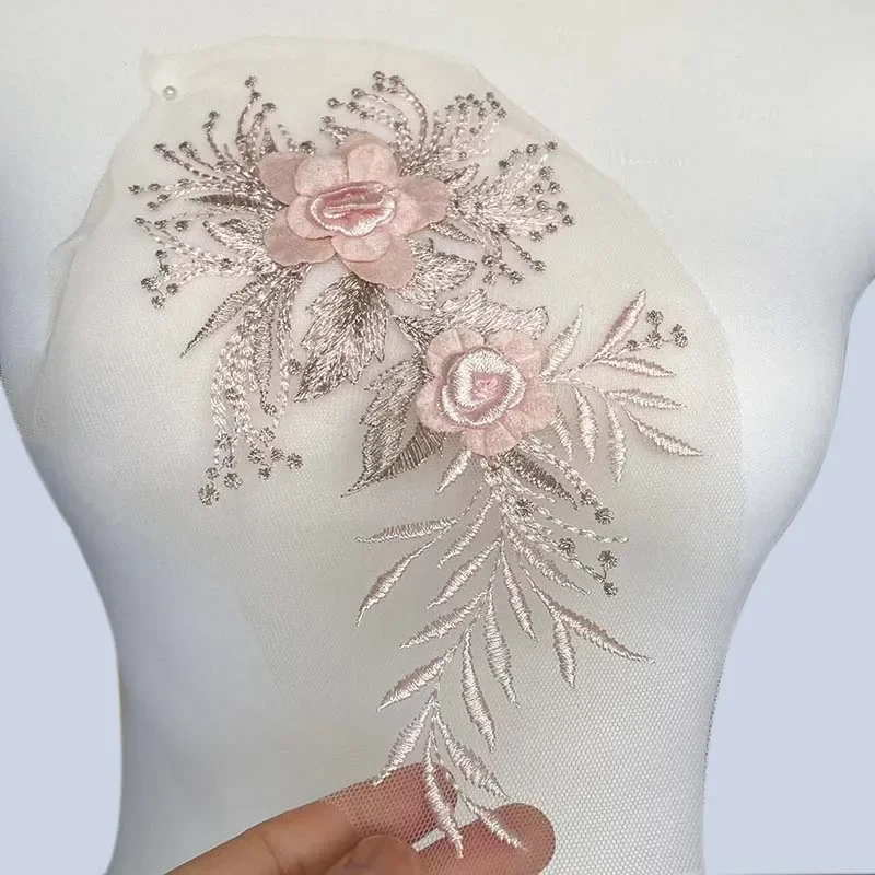 Parches de ropa con calcomanías de flores 3d, apliques de encaje de tela, bordado, suministros de costura, decoración para vestido, ropa, 22x12CM - imagen 2