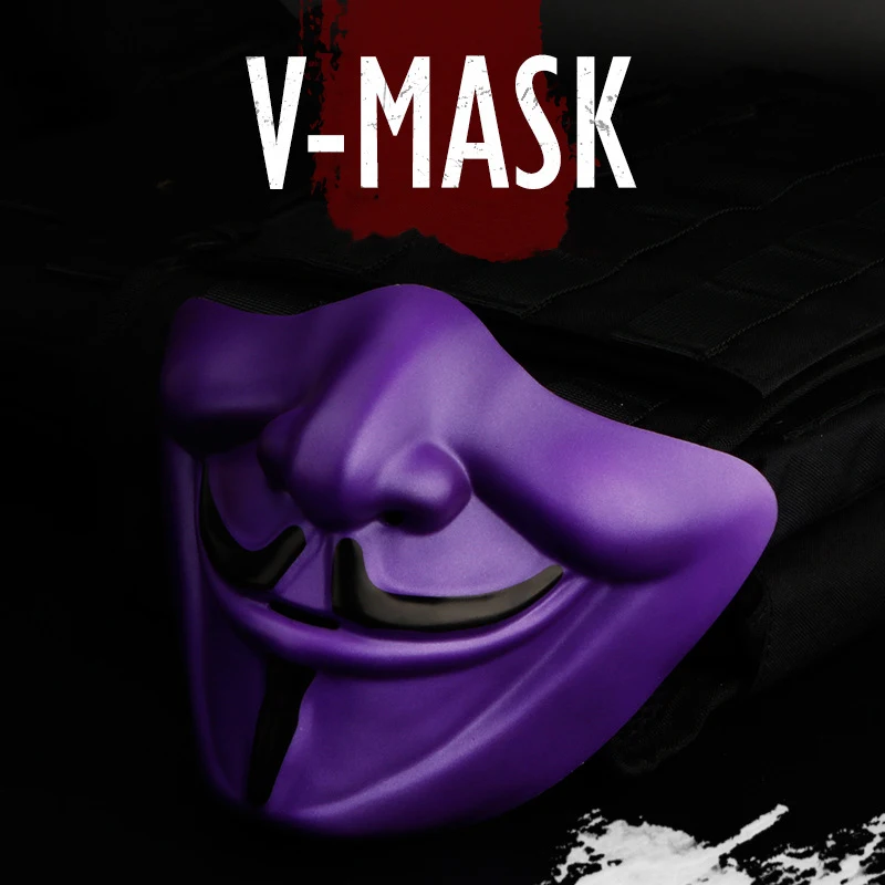 Máscara táctica de media cara para exteriores, máscara de caza CS Airsoft, accesorios de película, máscara V para fiesta de Halloween, máscara de mascarada - imagen 4
