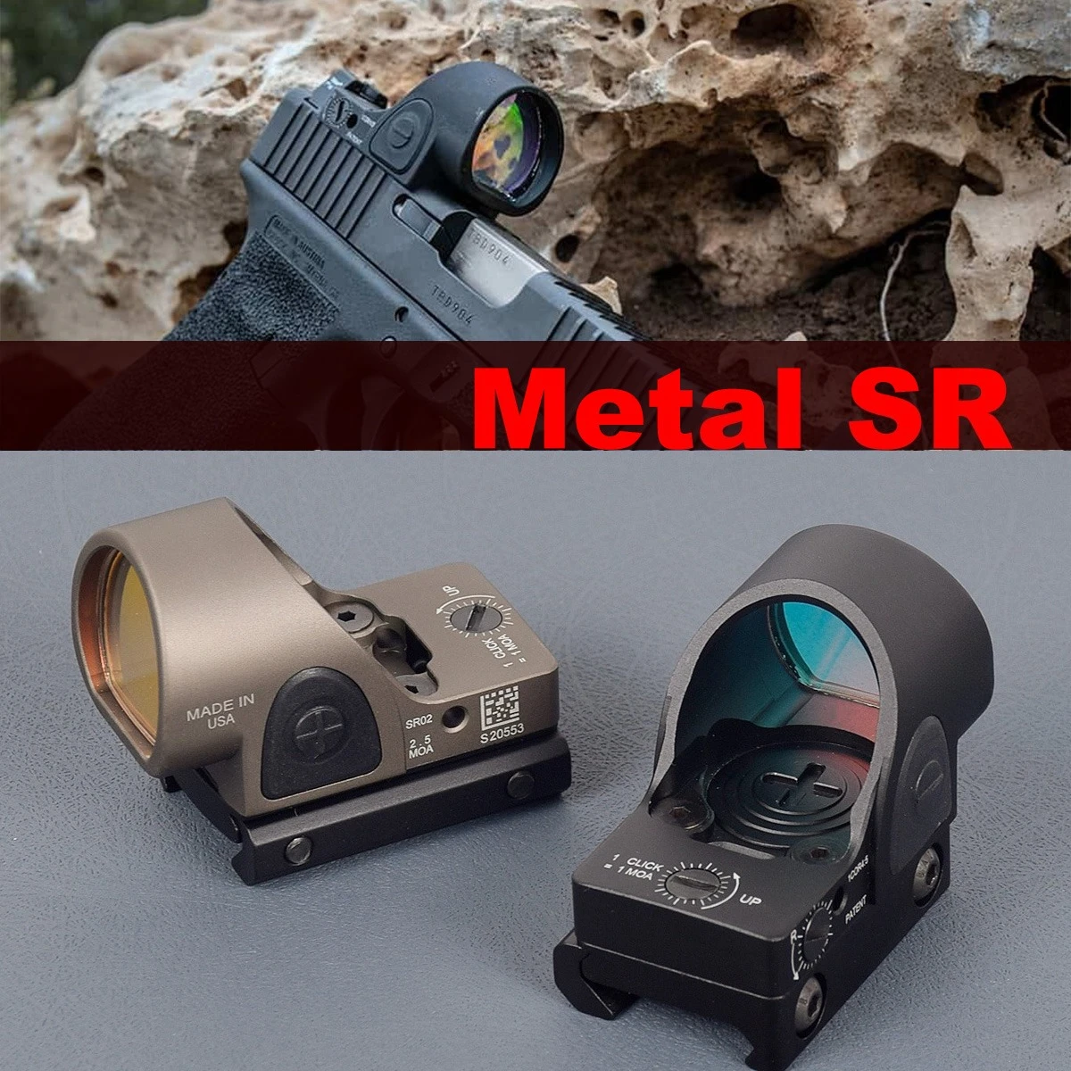 Mira telescópica táctica SR Red Dot RM, óptica de punto rojo, colimador compatible con riel de 20mm, mira para Rifle RMT para caza Airsoft con logotipo, nuevo