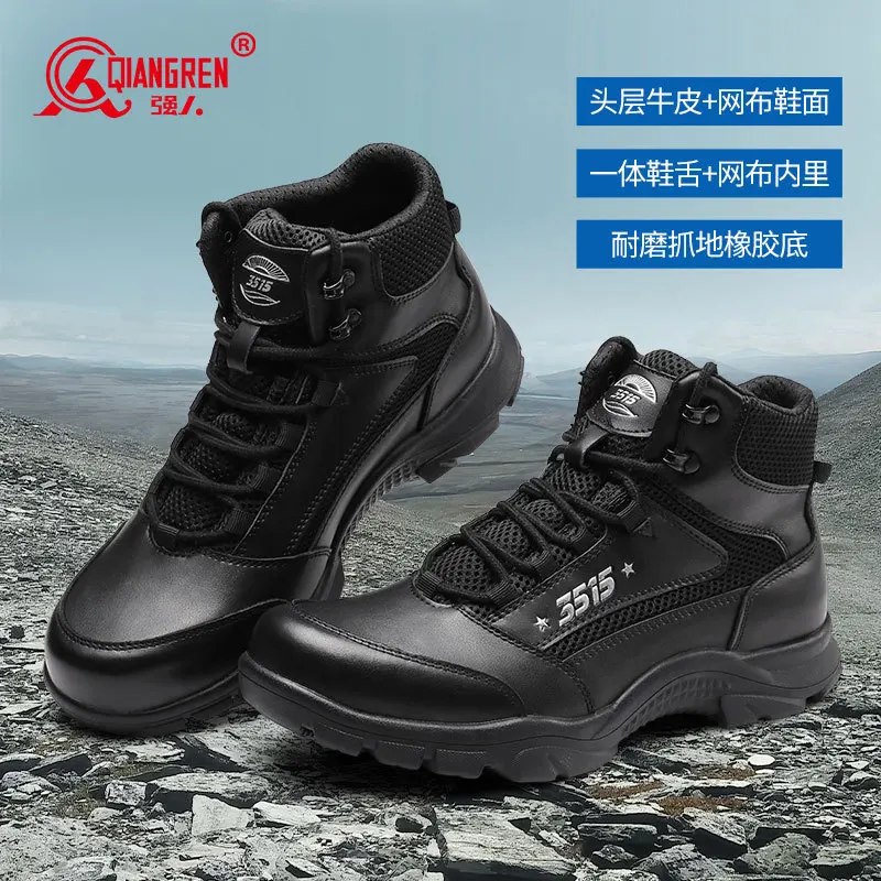 Zapatos de senderismo de cuero de vaca, botas de caza transpirables para hombre, botas tácticas de combate en el desierto, zapatillas de deporte de cuero para trekking para hombre, botines para mujer - imagen 3