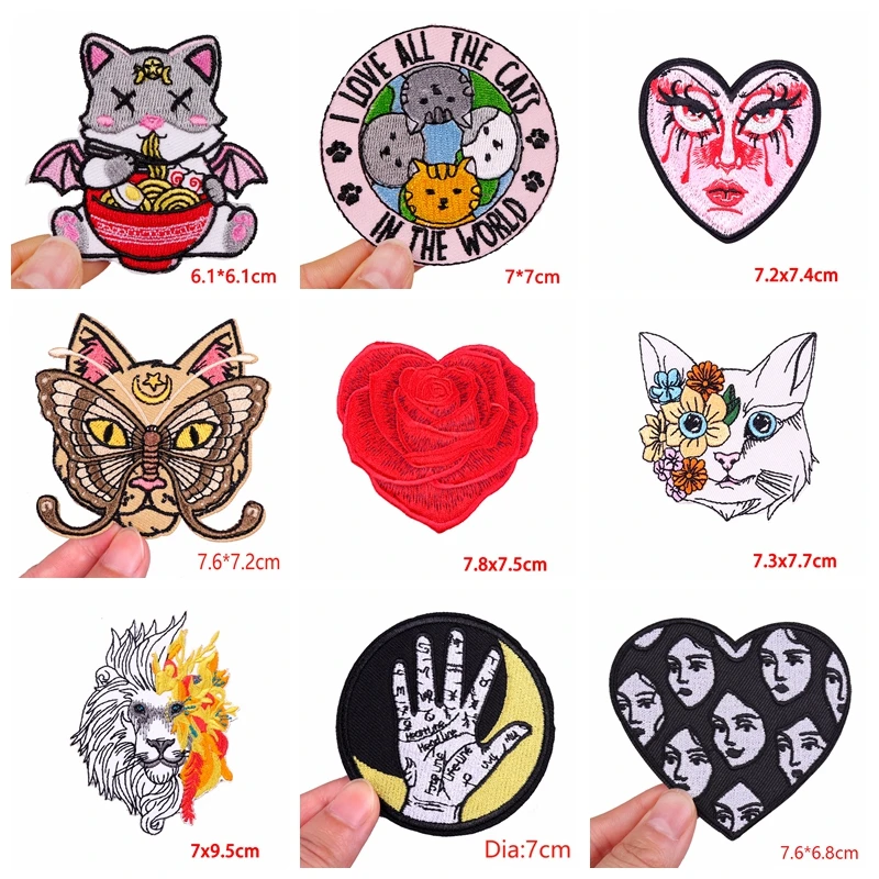 Parche bordado de dibujos animados para planchar ropa, pegatinas para planchar, Punk, Calavera, Animal, gato, Jean, bricolaje, venta al por mayor, 10 unids/lote - imagen 5