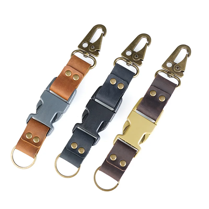 LLavero de cuero Retro EDC, hebilla de liberación rápida para exteriores, PJA1 "Crazy Horse Skin", hebilla de liberación rápida - imagen 3