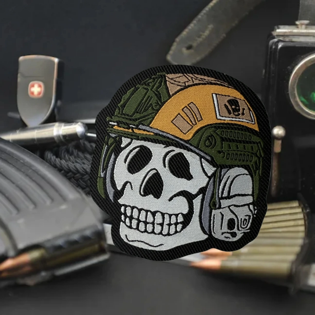 Parche táctico de moral de operador de esqueleto, brazalete militar personalizado, parches tejidos de gancho y bucle para ropa, pegatina para mochila