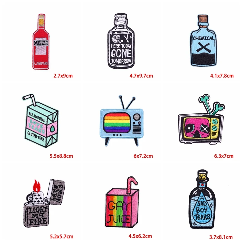 Parches bordados para ropa, pegatinas de costura Punk, dibujos animados, botella de vino, 10 unids/lote - imagen 5