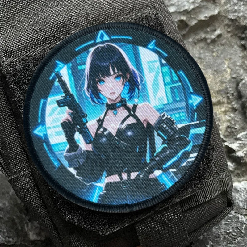 Parches tácticos de locomotora de Chica de Anime, parches de impresión con gancho y bucle, insignia de moral, brazalete militar, pegatinas para mochila - imagen 5